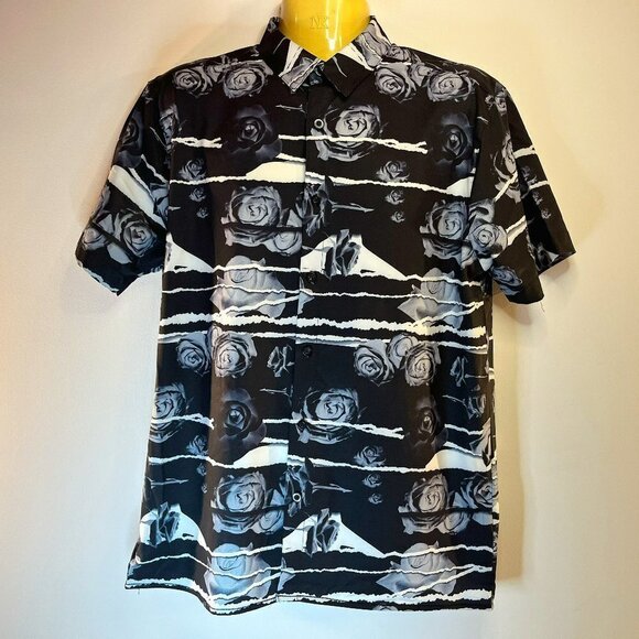 Fresh Prints of Bel-Air Men's Black Rose Print Shirt - Size Medium - NWT - Picture 1 of 4